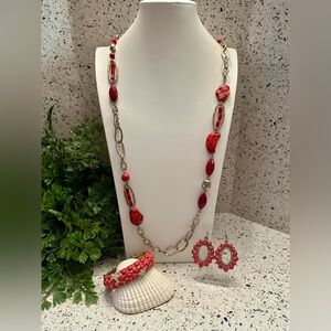 Red and gold tone jewelry set